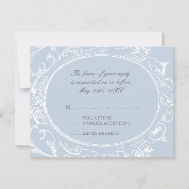 Baroque Peacock RSVP Response Card - Blue (Front)