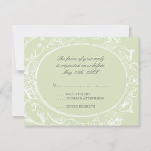 Baroque Peacock RSVP Response Card - Olive Lime