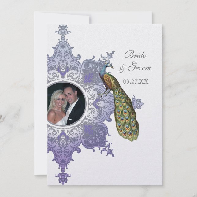 Baroque Peacock Wedding Invitation - Lavender (Front)