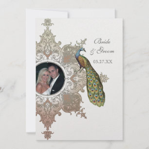 Baroque Peacock Wedding Invitation - Mocha Tan