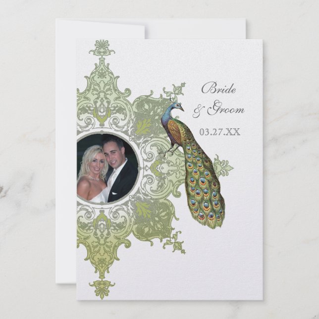 Baroque Peacock Wedding Invitation - Olive Lime Gr (Front)
