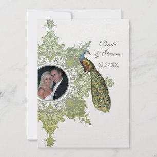 Baroque Peacock Wedding Invitation - Olive Lime Gr