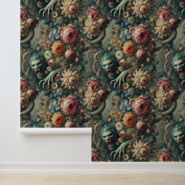 Baroque Peril – Gothic Floral  Wallpaper (Application)