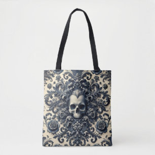 Baroque Punk – Gothic Skull Damask Floral Tote Bag