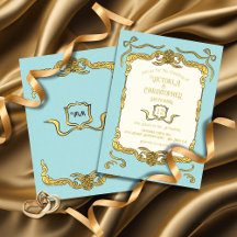 Baroque Regency Faux Gold Blue Bow Wedding