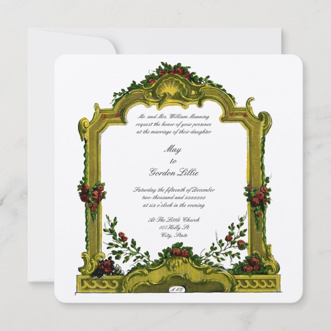 Baroque Rococo 1772 Colour Floral Cartouche Weddin Invitation (Front)