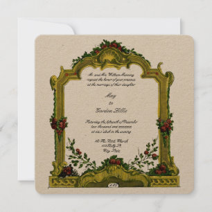 Baroque Rococo 1772 Colour Floral Cartouche Weddin Invitation