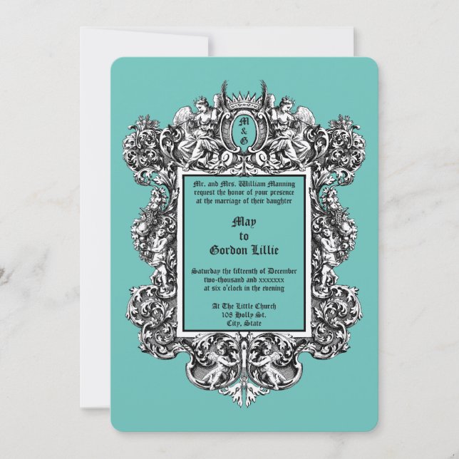 Baroque Rococo 17th Century Cherubs & Fruit Border Invitation (Front)