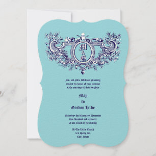 Baroque Rococo Cartouche Flaming Hearts & Birds Invitation