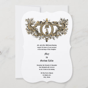Baroque Rococo Cartouche Flaming Hearts & Birds Invitation