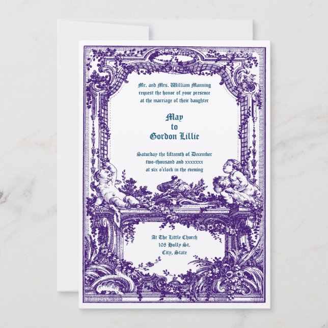 Baroque Rococo Cherubs Floral Wedding Altar Frame Invitation (Front)