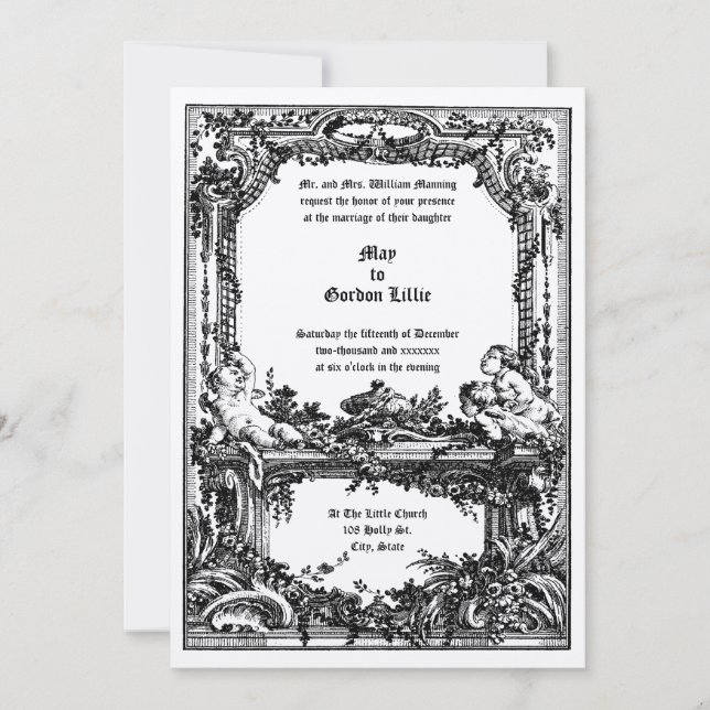 Baroque Rococo Cherubs Floral Wedding Altar Frame Invitation (Front)