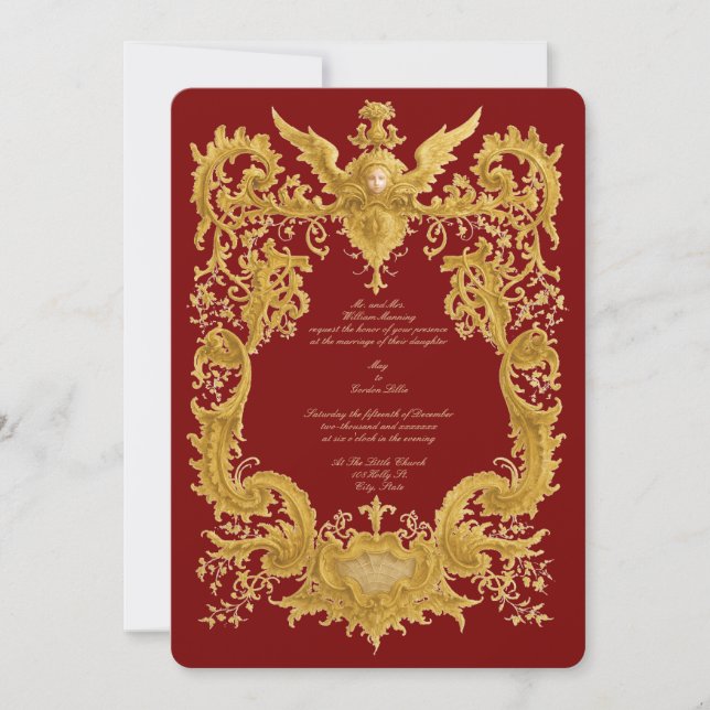 Baroque Rococo Color Cartouche Wedding Invitation (Front)