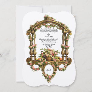 Baroque Rococo Colorful Floral Altar Cartouche Invitation
