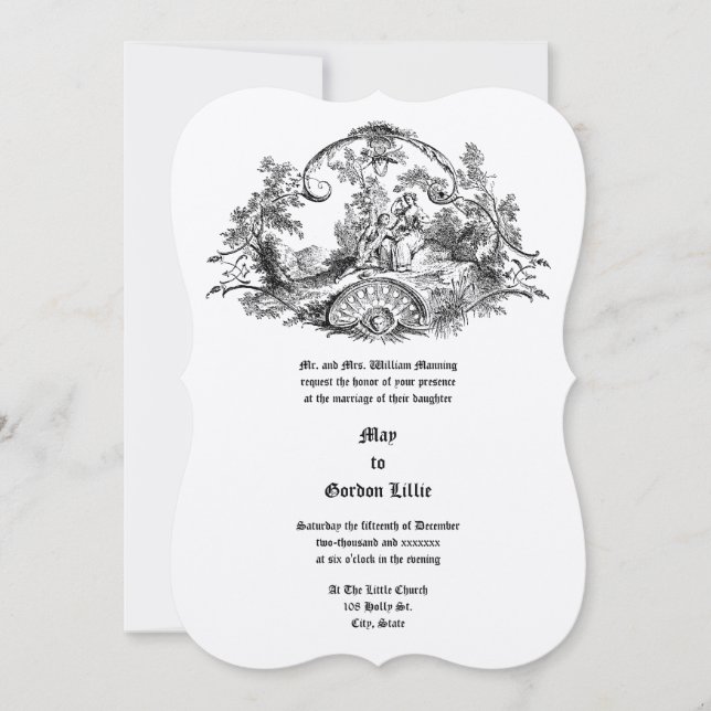 Baroque Rococo Couple In Cartouche Frame Border Invitation (Front)