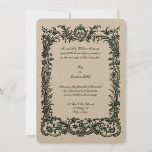 Baroque Rococo Floral Border With Two Hearts Invitation