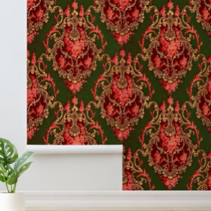 Baroque Rococo Floral Rose Scrolling Pattern Wallpaper