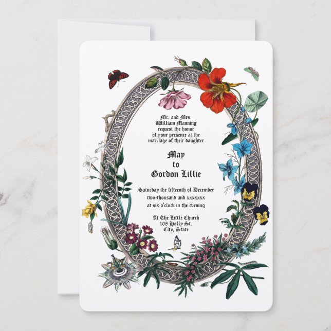 Baroque Rococo Flowers & Butterflies Oval Frame Invitation (Front)