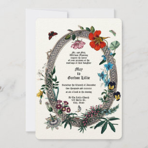 Baroque Rococo Flowers & Butterflies Oval Frame Invitation