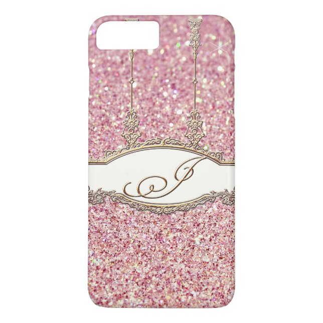 Baroque Rococo Gold Monogram J Bokeh Glitter Pink Case-Mate iPhone Case (Back)