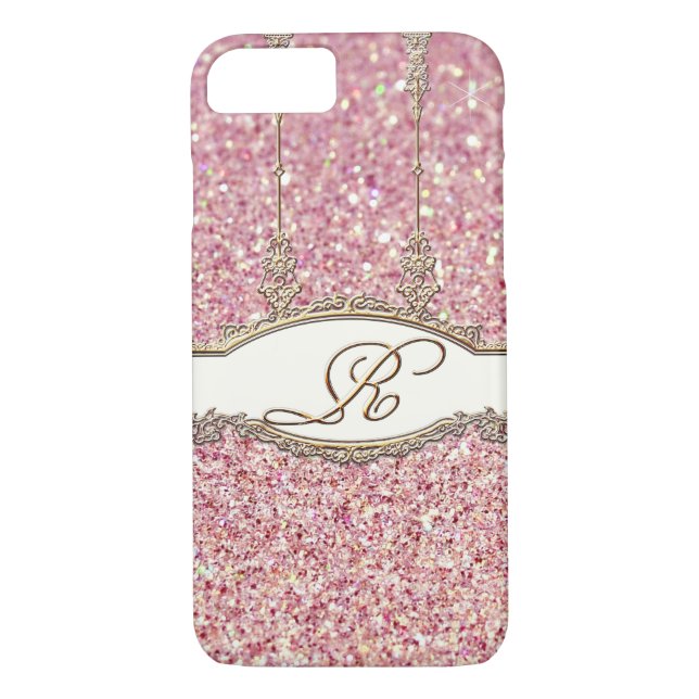 Baroque Rococo Gold Monogram R Bokeh Glitter Pink Case-Mate iPhone Case (Back)