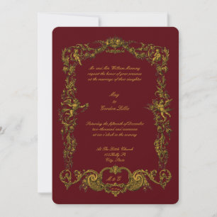 Baroque Rococo Golden Floral Garlands & Cherubs Invitation