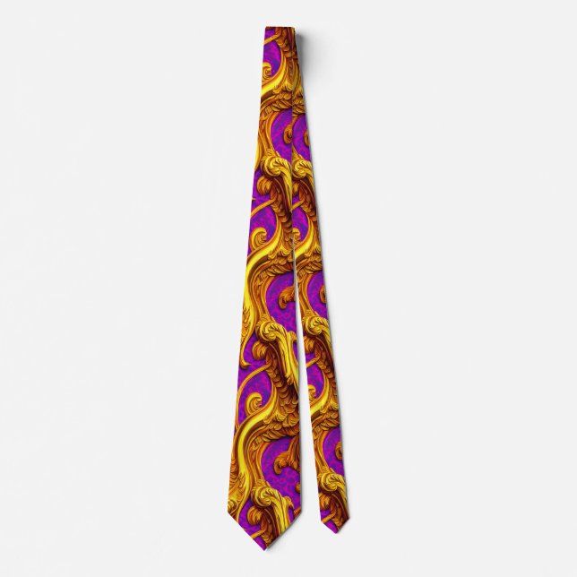 Baroque Rococo Golden Purple Filagree Design Tie (Front)