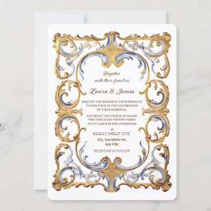 Baroque Rococo Luxurious Golden Swirls Wedding Invitation