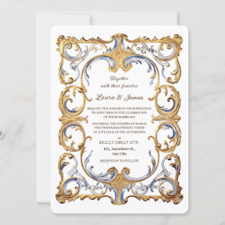 Baroque Rococo Luxurious Golden Swirls Wedding Invitation