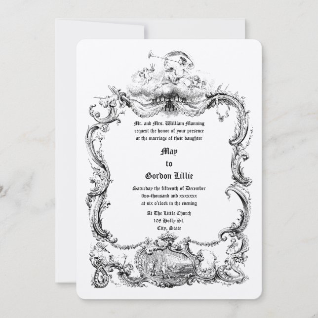Baroque Rococo Musical Instruments Rocaille Border Invitation (Front)