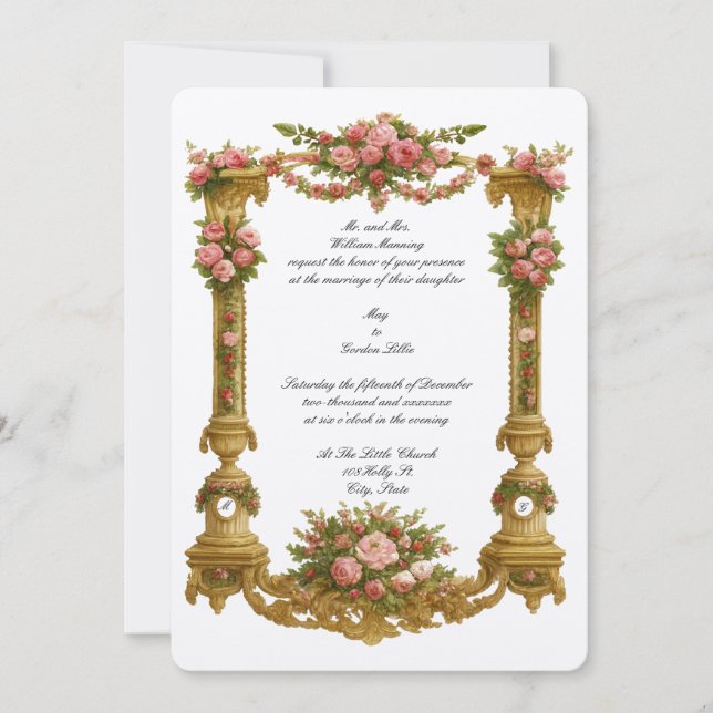 Baroque Rococo Pedestal Color Frame Wedding Invitation (Front)