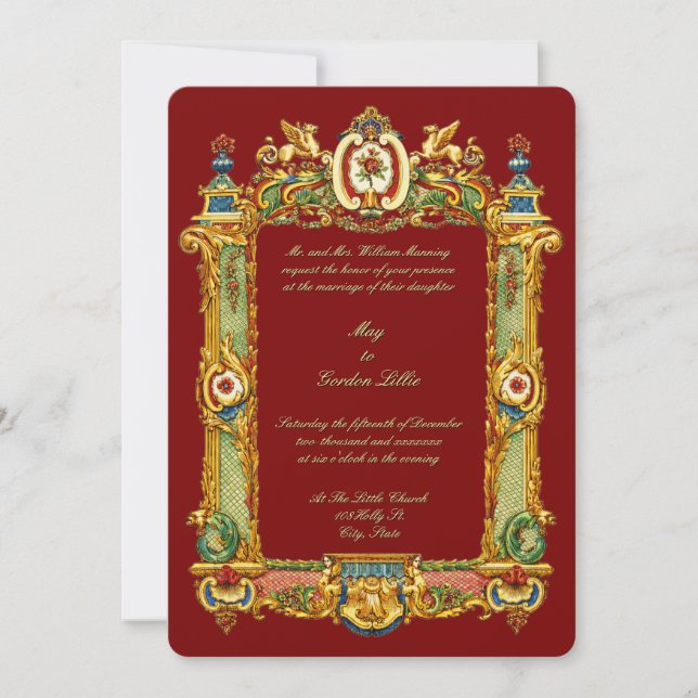 Baroque Rococo Rocaille Griffins Frame Wedding Invitation (Front)