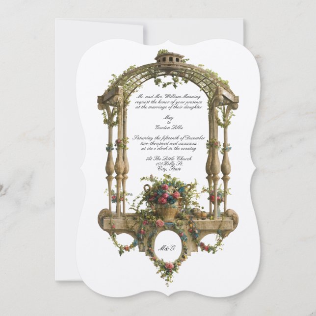 Baroque Rococo Style Color Floral Pergola Wedding Invitation (Front)