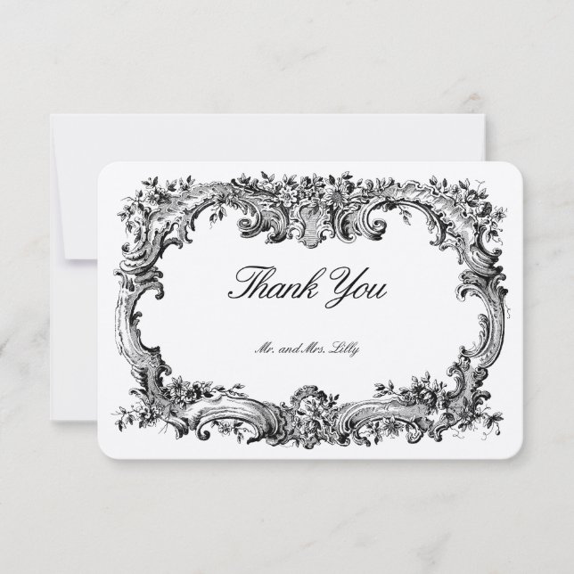 Baroque Rococo Style Floral Border Thank You Card (Front)