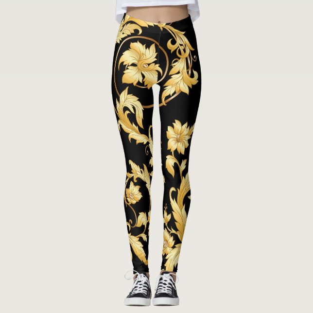 Baroque Rococo, Victorian Floral Pattern. Leggings (Front)