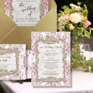 Baroque Rococo Vintage Pink n Gold Floral Details Invitation