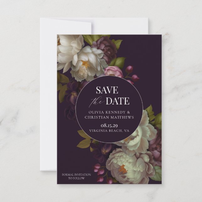 Baroque Romantic Floral Photo Save The Date Card (Front)