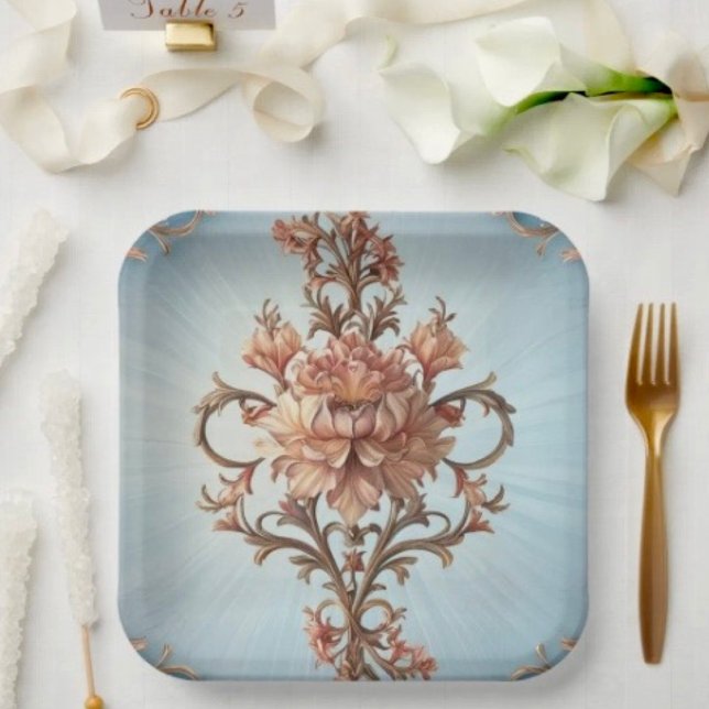 Baroque Rose  Paper Plate (Make your Mother’s Day party extra special with these festive and practical paper plates.)