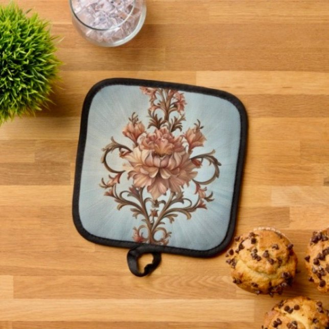 Baroque Rose Pot Holder (Pot Holder Full rubber protection cover no slip silicon hanging loop. )
