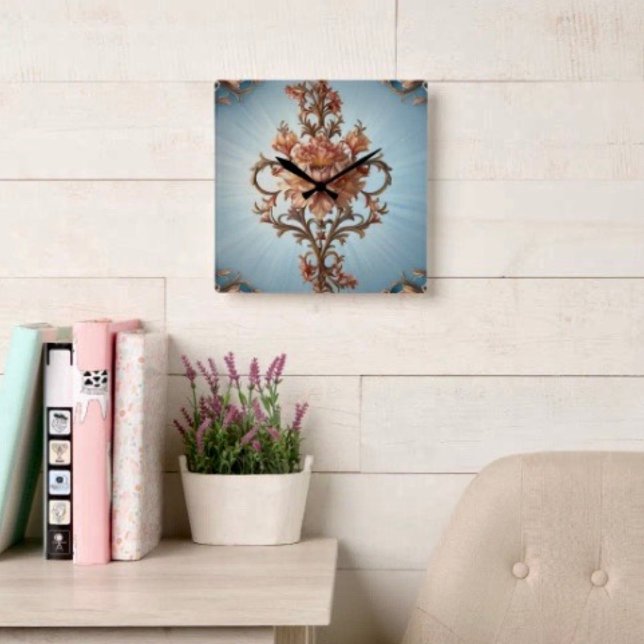 Baroque Rose Square Wall Clock (Make every moment special for Mom—this beautiful clock is a timeless Mother’s Day gift
)