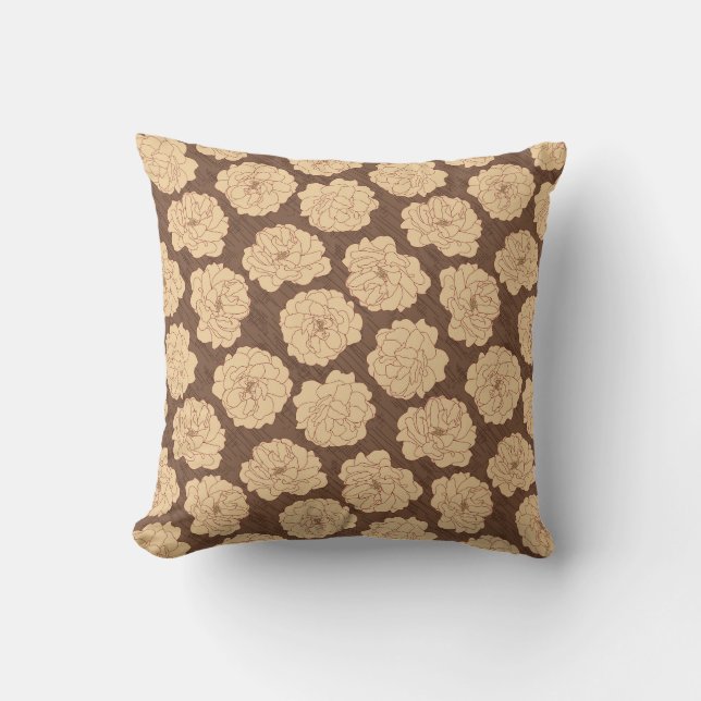 Baroque Roses on walnut brown - seamless pattern.  Cushion (Front)