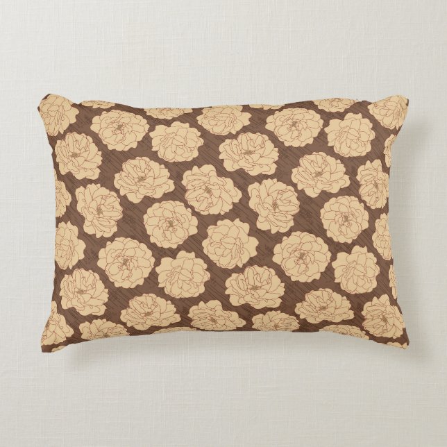 Baroque Roses on walnut brown - seamless pattern.  Decorative Cushion (Front)