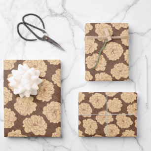 Baroque Roses on walnut brown - seamless pattern. Wrapping Paper Sheet