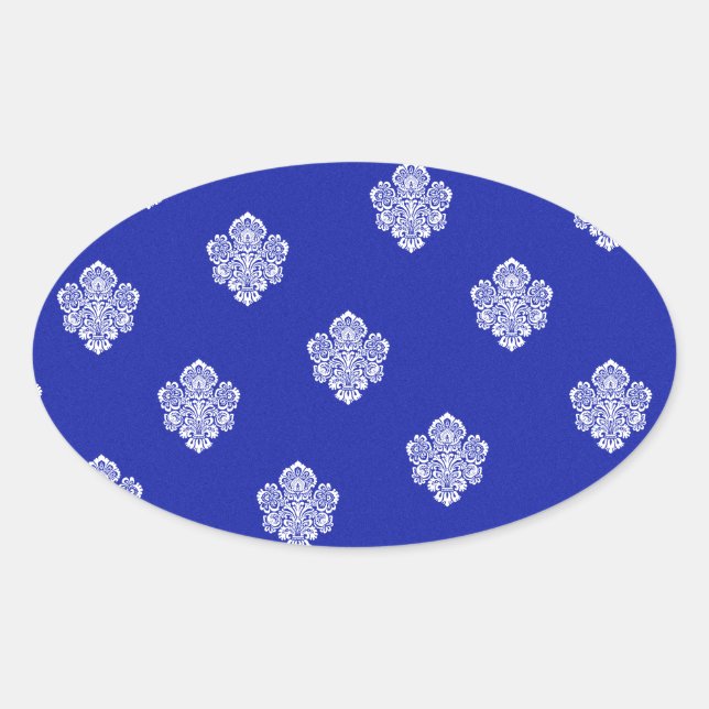 baroque, royal, blue, ornaments, pattern, texture oval sticker (Front)