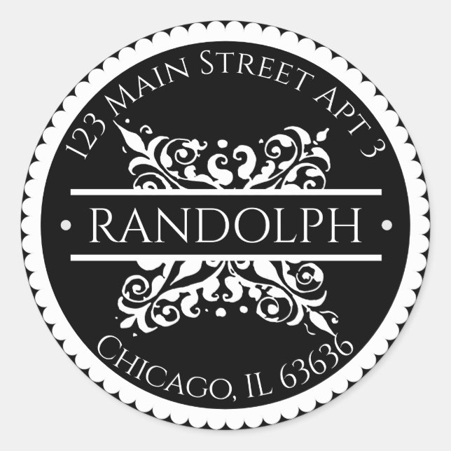 Baroque Scalloped Edge Address Classic Round Sticker (Front)
