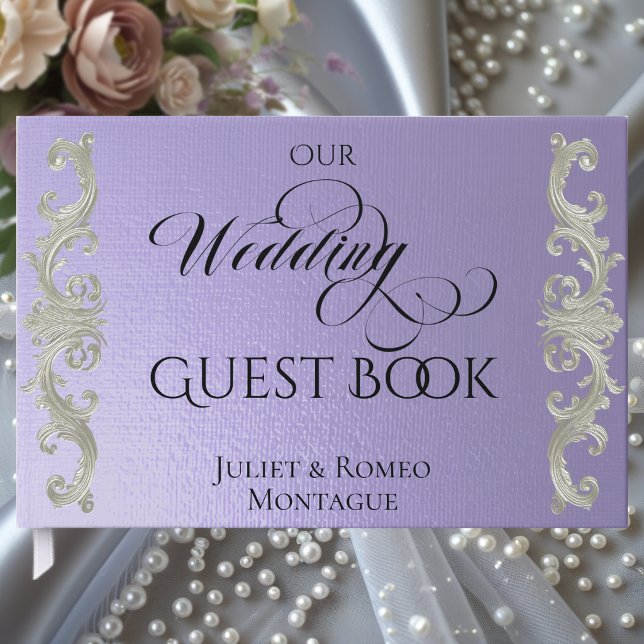 Baroque Scroll Border & Calligraphy - Blue Lilac Guest Book (Creator Uploaded)