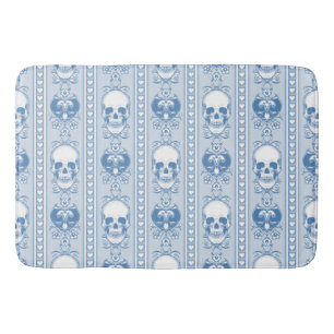 Baroque Skull Stripe Pattern Blue Bath Mat