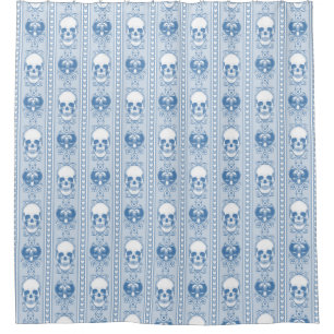 Baroque Skull Stripe Pattern Blue Shower Curtain