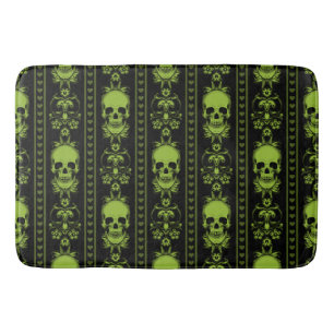 Baroque Skull Stripe Pattern Green Bath Mat