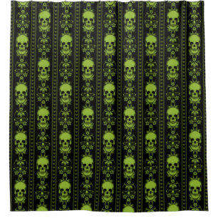 Baroque Skull Stripe Pattern Green Shower Curtain